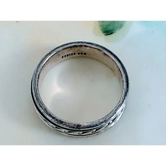 Vintage 90's 925 Silver Mexico Mens Wave Spinner Fidget Sz 14.5 Ring 10g